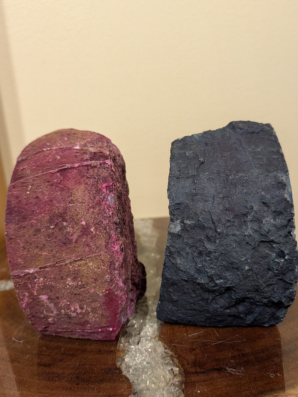 Agate Geodes Pair of Dyed Sections in Pink & Teal w/ Druzy - Picture 10 of 16